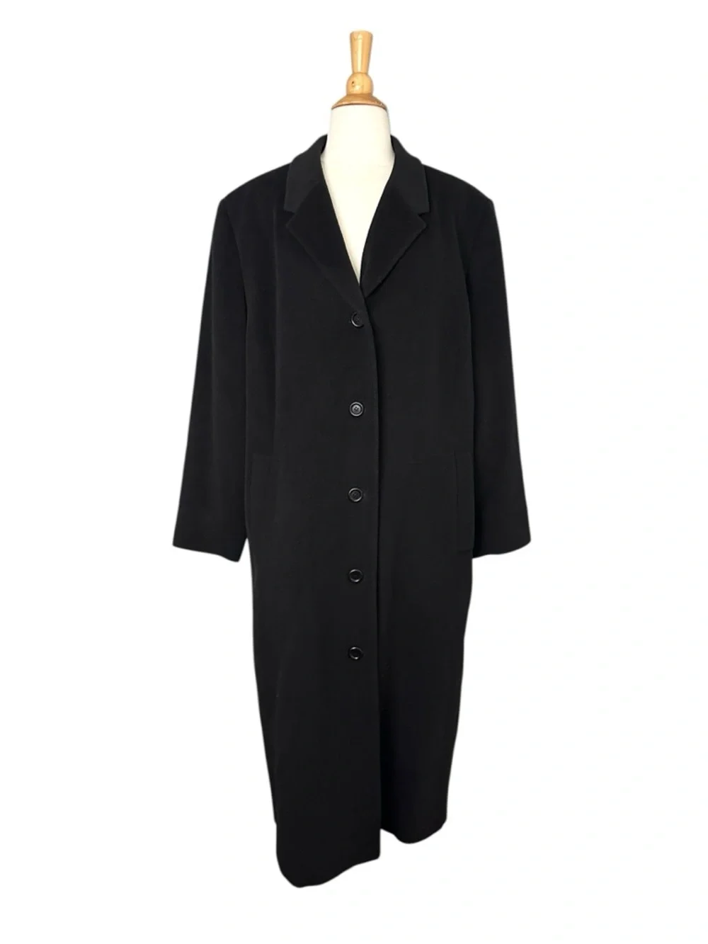 L.L.Bean Wool Cashmere Overcoat Black Long Minimalist Classic Quiet Luxury 2X - Picture 3 of 15